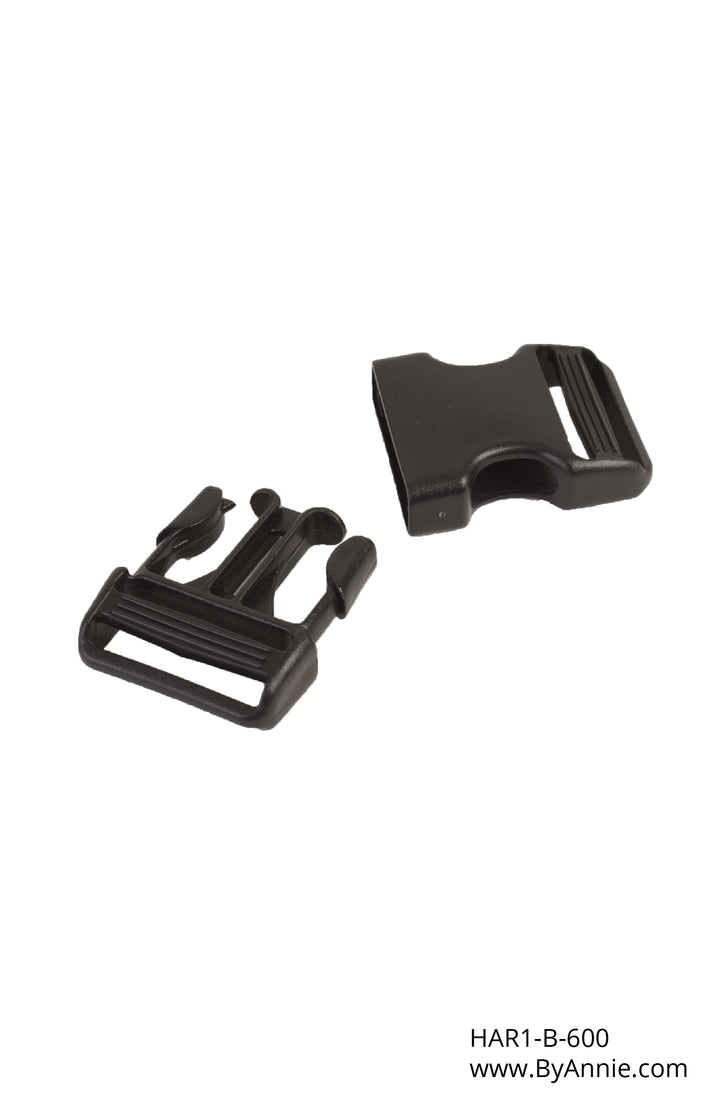 1" Side Release Buckle - Black Plastic package of 2