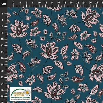 Avalana Cotton Poplin - Flowers and Leaves Dark Blue