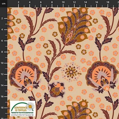 Avalana Cotton Poplin - Leaves & Flowers Sand